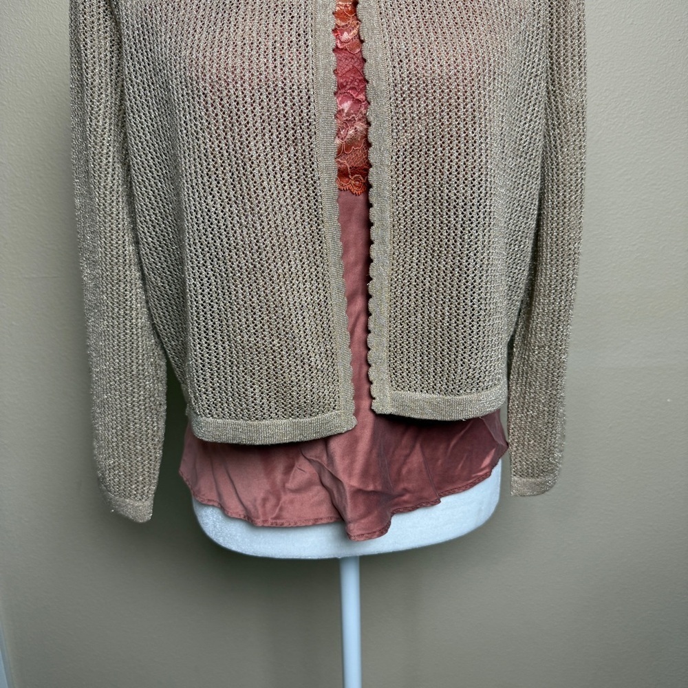 Talbots Open Stitch Scallop Gold Shrug Size Large - Picture 3 of 11